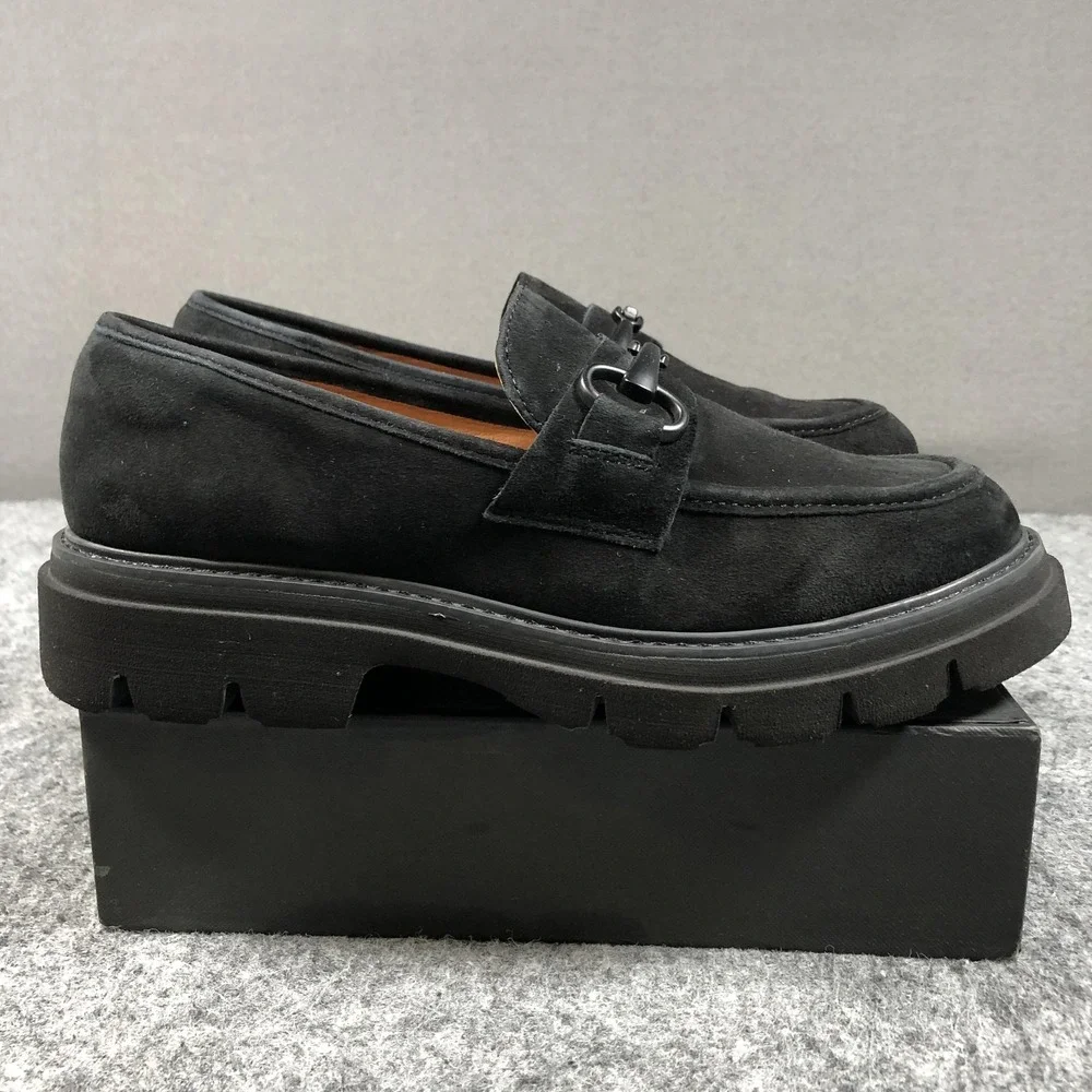 Sofft Loafers Womens 10 Black Leather Slip On Lug Sole Buckle Comfort Shoes